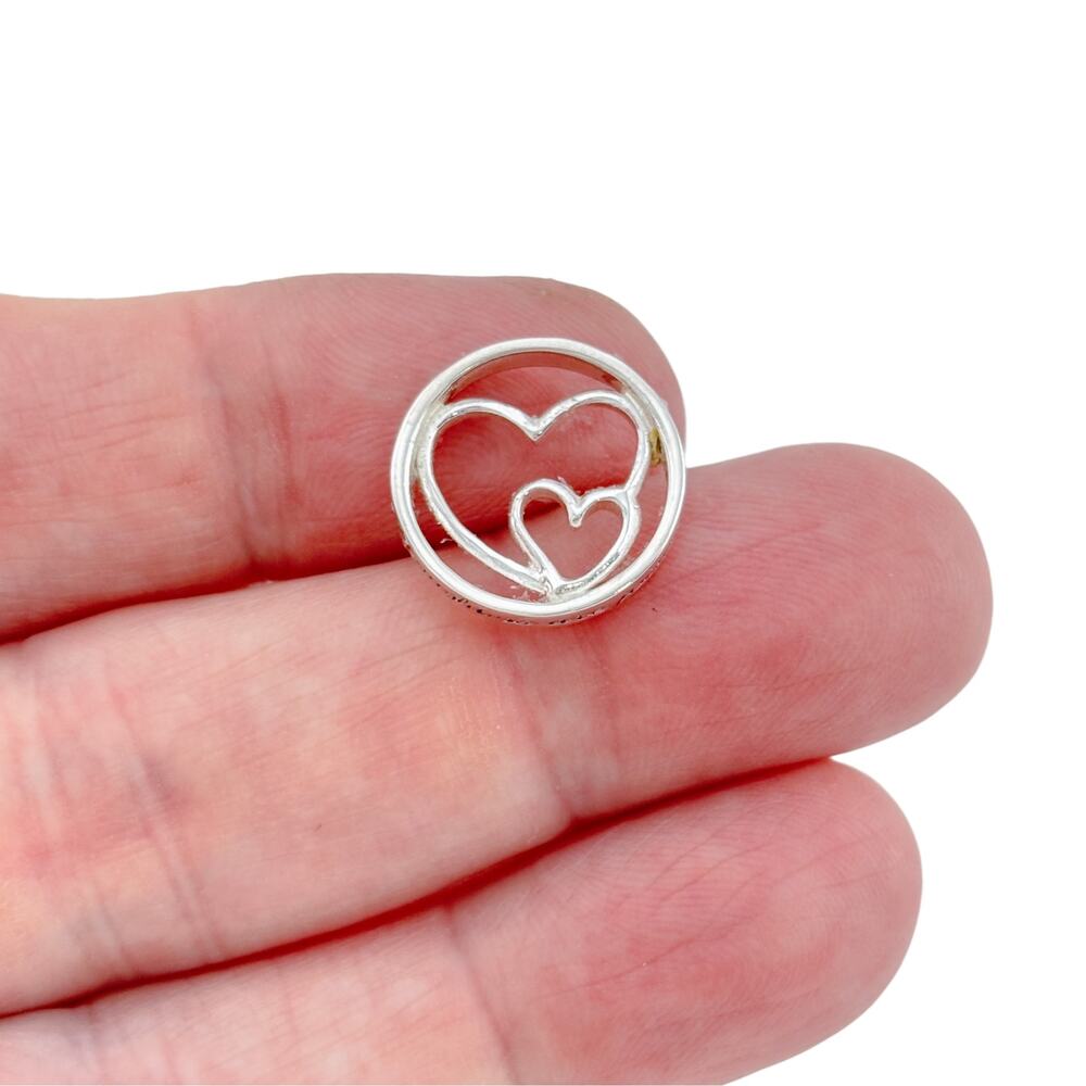 Sterling Silver 925 Mothers and Daughters Double Heart Circle Pendant